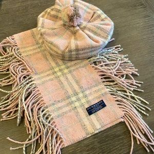 Burberry Pink Scarf and Pom Pom Beret